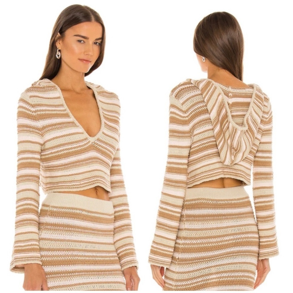 Tularosa Esme Hooded Pullover Sweater In Sage Desert Stripe, Cropped, Sz Xs